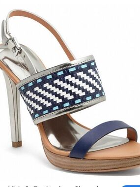 Coach Steffi Woven Slingback Heels in Silver and Metallic Navy